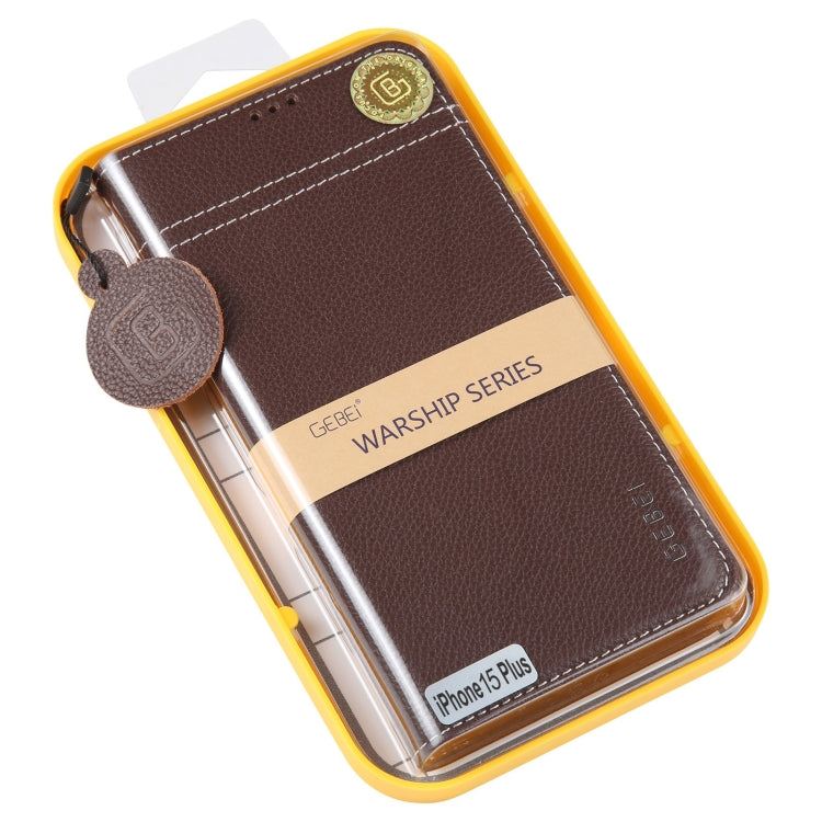 For iPhone 15 Plus GEBEI Top-grain Horizontal Flip Leather Phone Case(Brown) - HoMEdemic™ 