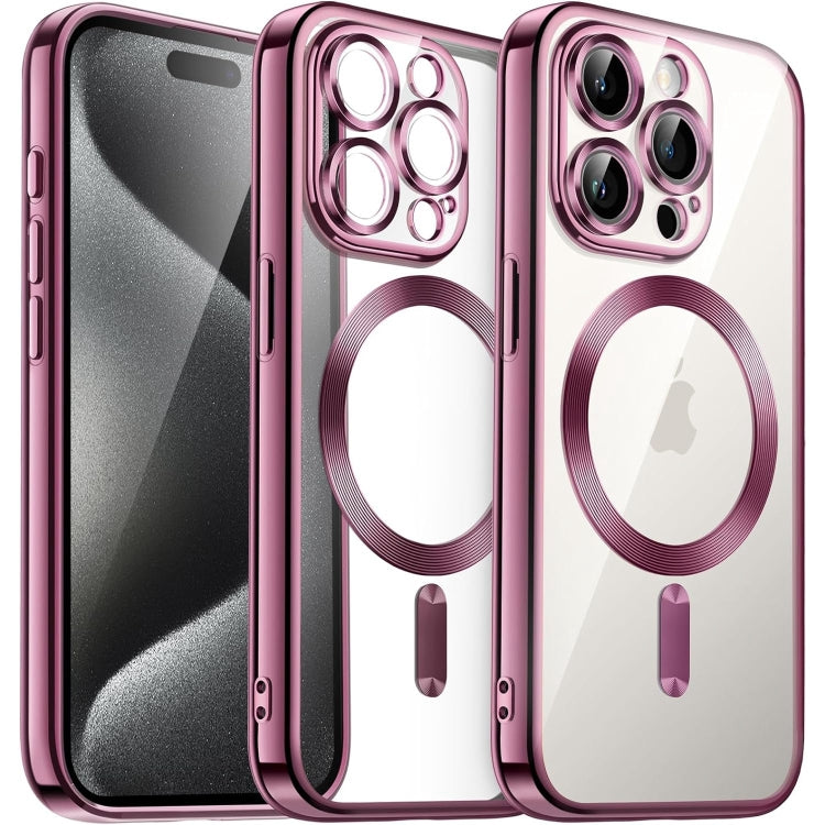 For iPhone 15 Pro Transparent Electroplated Magsafe Magnetic TPU Phone Case(Pink) - HoMEdemic™ 