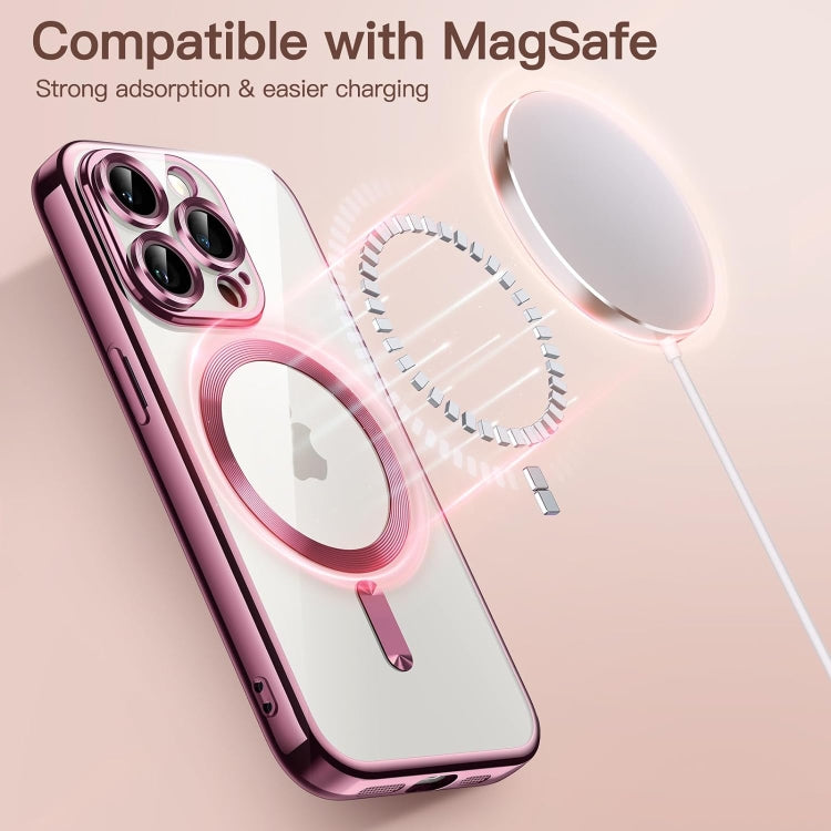 For iPhone 15 Pro Transparent Electroplated Magsafe Magnetic TPU Phone Case(Pink) - HoMEdemic™ 