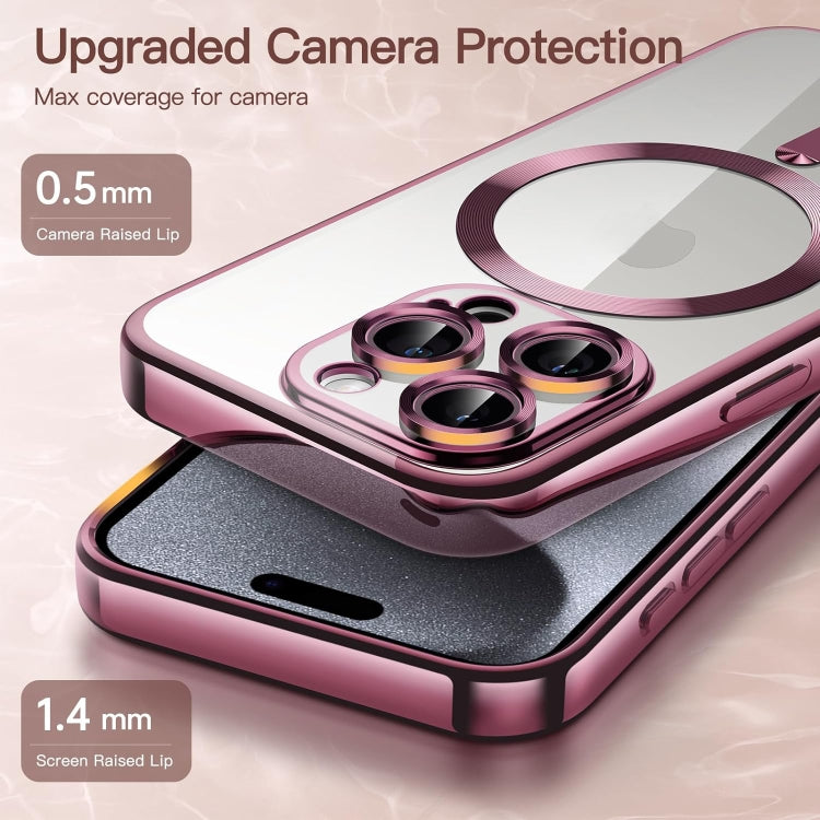 For iPhone 15 Pro Transparent Electroplated Magsafe Magnetic TPU Phone Case(Pink) - HoMEdemic™ 