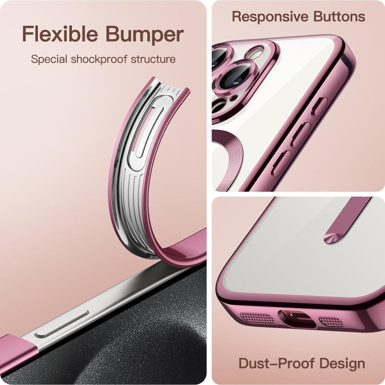 For iPhone 15 Pro Transparent Electroplated Magsafe Magnetic TPU Phone Case(Pink) - HoMEdemic™ 
