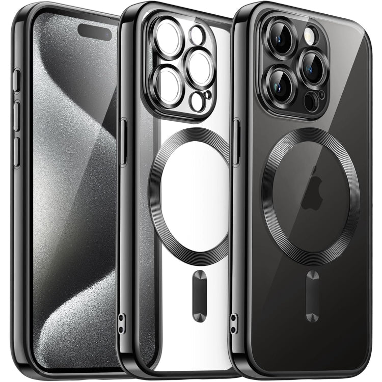 For iPhone 15 Pro Transparent Electroplated Magsafe Magnetic TPU Phone Case(Black) - HoMEdemic™ 