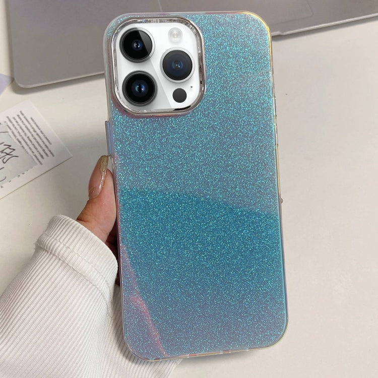 For iPhone 15 Pro Electroplated Frame IMD Glitter Powder Phone Case(Silver Blue) - HoMEdemic™ 