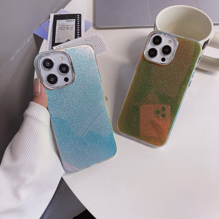 For iPhone 15 Pro Electroplated Frame IMD Glitter Powder Phone Case(Silver Blue) - HoMEdemic™ 