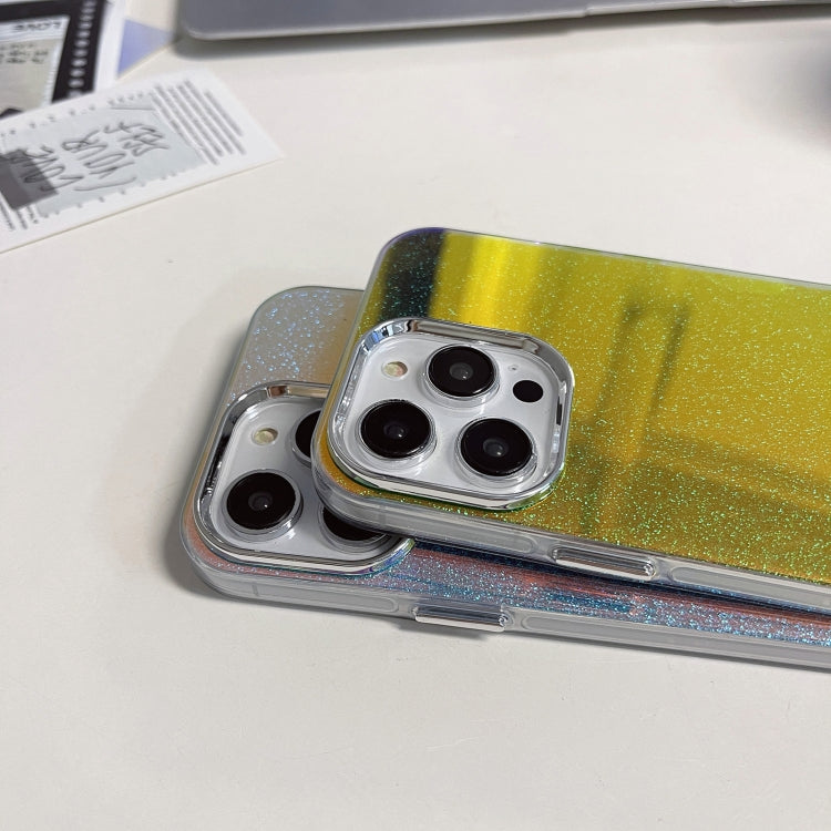 For iPhone 15 Pro Electroplated Frame IMD Glitter Powder Phone Case(Silver Blue) - HoMEdemic™ 