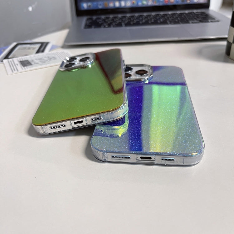 For iPhone 15 Pro Electroplated Frame IMD Glitter Powder Phone Case(Silver Blue) - HoMEdemic™ 