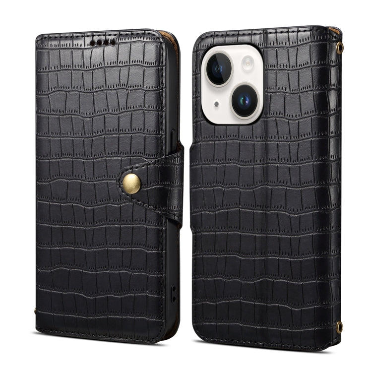 For iPhone 15 Plus Denior Crocodile Texture Oil Edge Leather Phone Case(Black) - HoMEdemic™ 