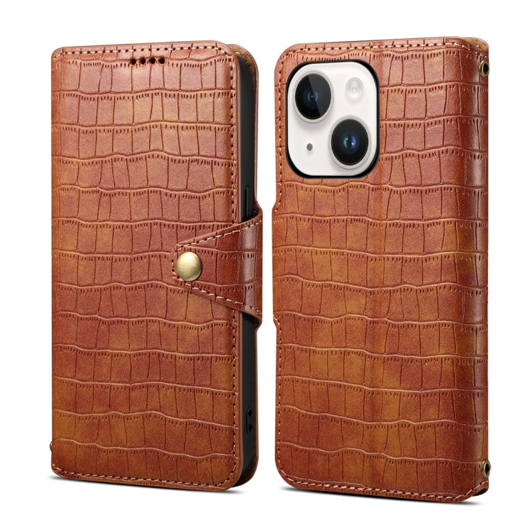 For iPhone 15 Denior Crocodile Texture Oil Edge Leather Phone Case(Brown) - HoMEdemic™ 