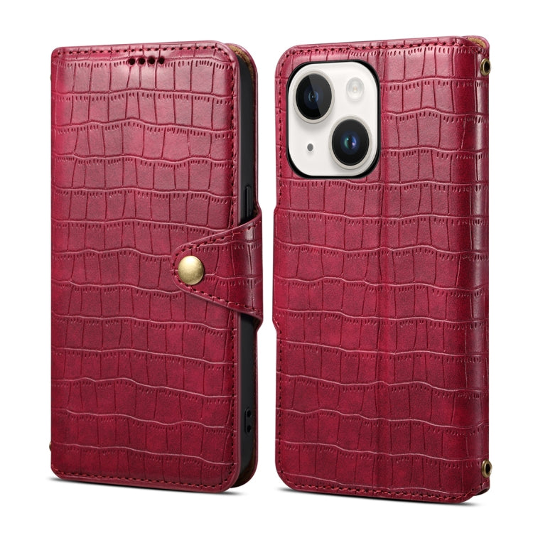 For iPhone 15 Denior Crocodile Texture Oil Edge Leather Phone Case(Rose Red) - HoMEdemic™ 