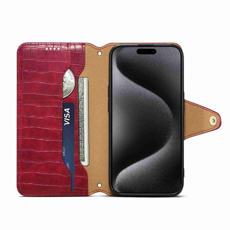 For iPhone 15 Denior Crocodile Texture Oil Edge Leather Phone Case(Rose Red) - HoMEdemic™ 