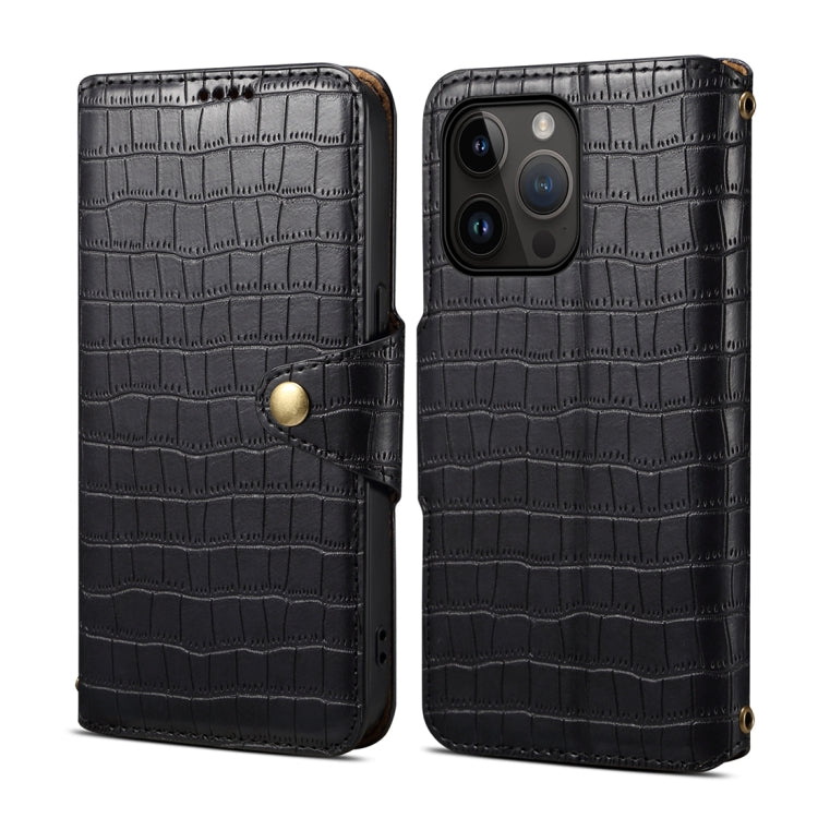 For iPhone 14 Pro Denior Crocodile Texture Oil Edge Leather Phone Case(Black) - HoMEdemic™ 