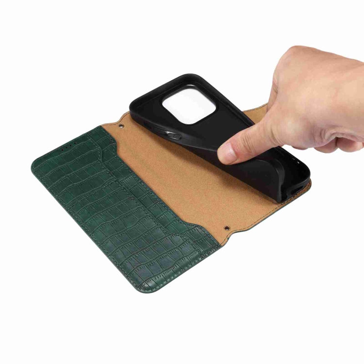 For iPhone 15 Denior Crocodile Texture Oil Edge Leather Phone Case(Green) - HoMEdemic™ 
