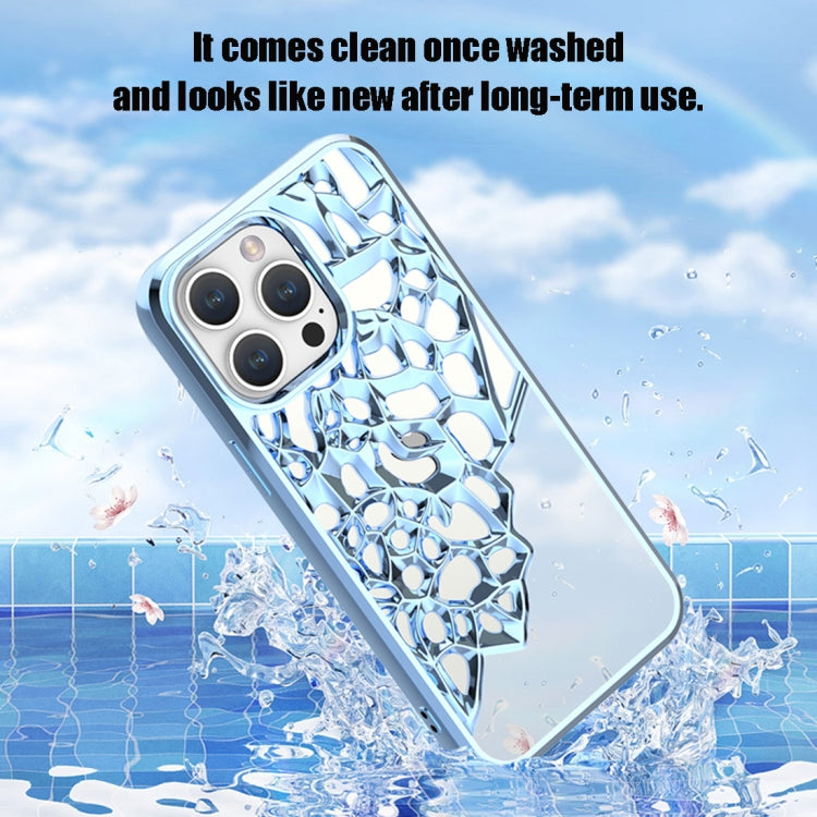 For iPhone 15 Pro Max Mirror Style Hollow Heat Dissipation Electroplated  TPU Phone Case(Blue) - HoMEdemic™ 