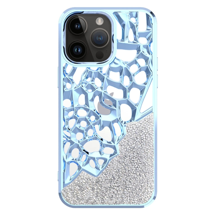 For iPhone 15 Pro Max Diamond Style Hollow Heat Dissipation Electroplated  TPU Phone Case(Blue) - HoMEdemic™ 