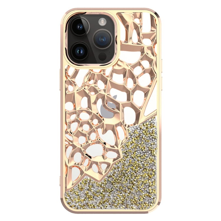 For iPhone 15 Pro Max Diamond Style Hollow Heat Dissipation Electroplated  TPU Phone Case(Gold) - HoMEdemic™ 