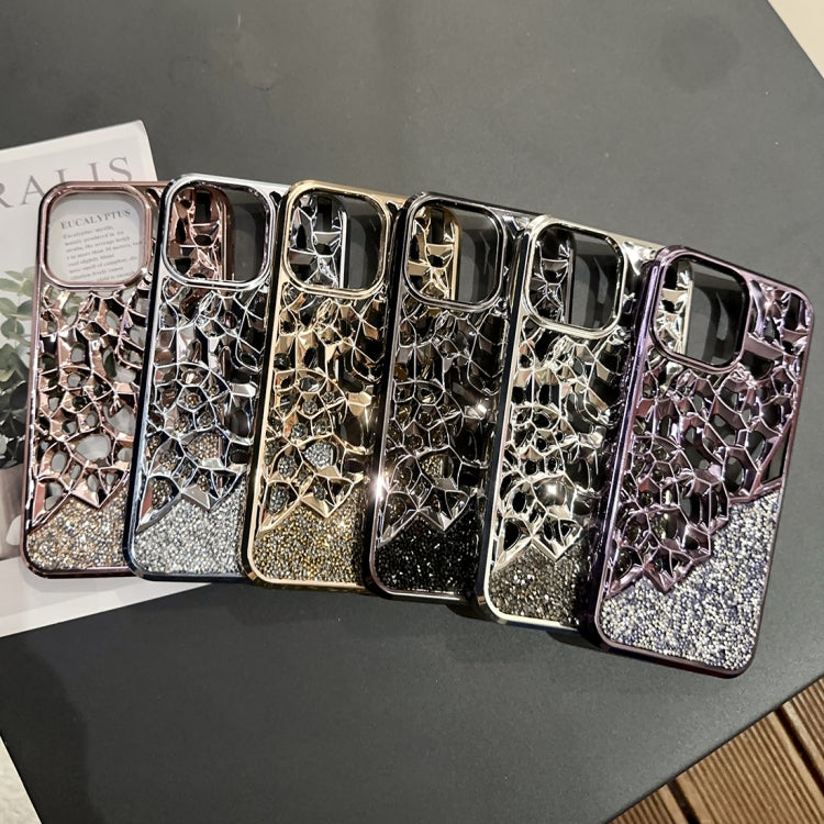 For iPhone 15 Pro Diamond Style Hollow Heat Dissipation Electroplated  TPU Phone Case(Black) - HoMEdemic™ 