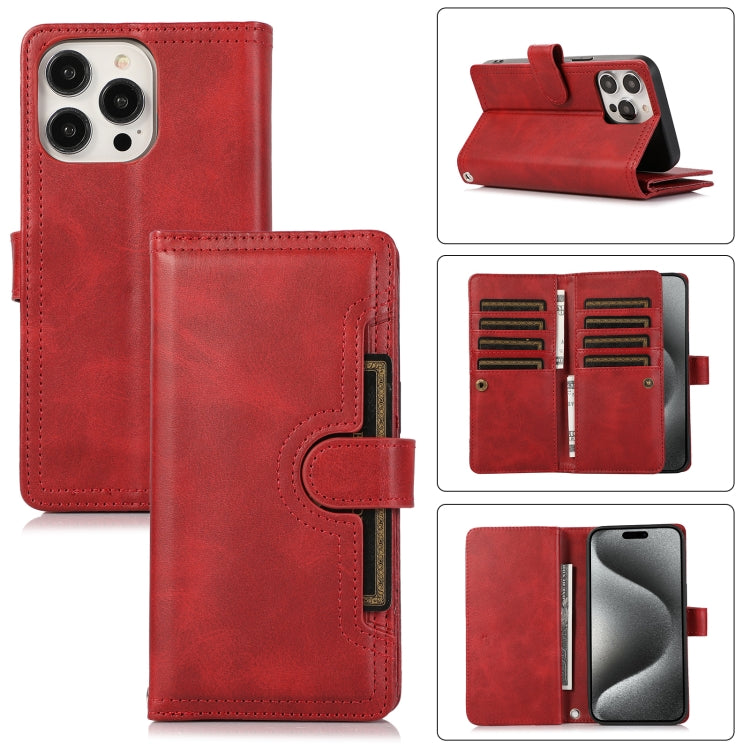 For iPhone 15 Pro Max Wristband Card Slot Leather Phone Case(Red) - HoMEdemic™ 
