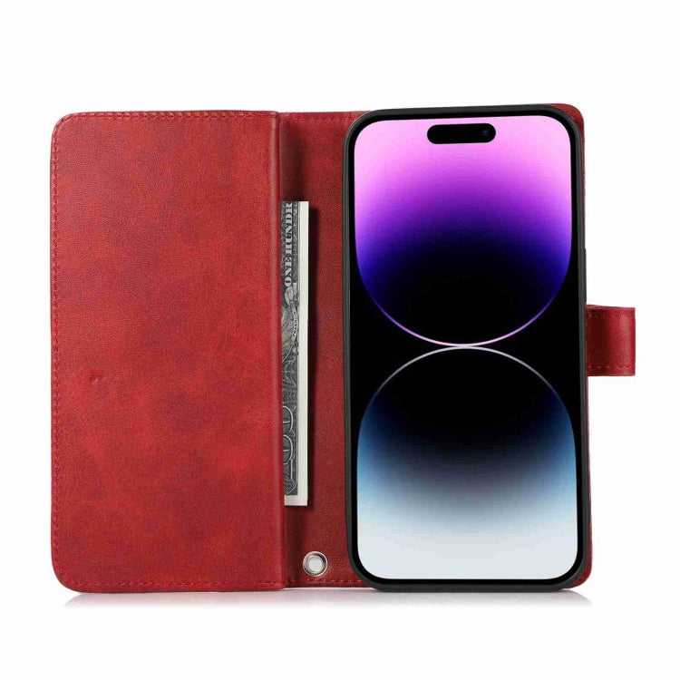 For iPhone 15 Pro Max Wristband Card Slot Leather Phone Case(Red) - HoMEdemic™ 
