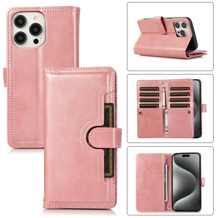 For iPhone 15 Pro Max Wristband Card Slot Leather Phone Case(Rose Gold) - HoMEdemic™ 