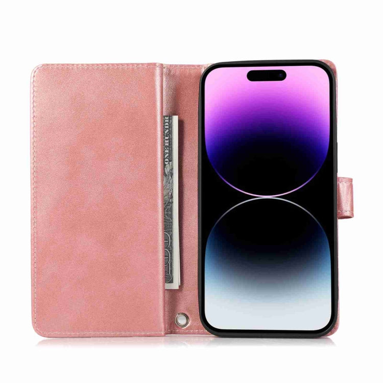 For iPhone 15 Pro Max Wristband Card Slot Leather Phone Case(Rose Gold) - HoMEdemic™ 