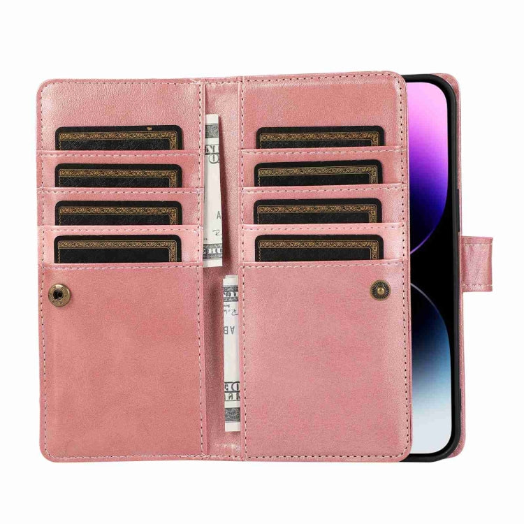 For iPhone 15 Pro Max Wristband Card Slot Leather Phone Case(Rose Gold) - HoMEdemic™ 