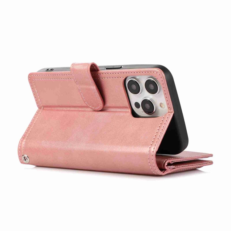 For iPhone 15 Pro Max Wristband Card Slot Leather Phone Case(Rose Gold) - HoMEdemic™ 