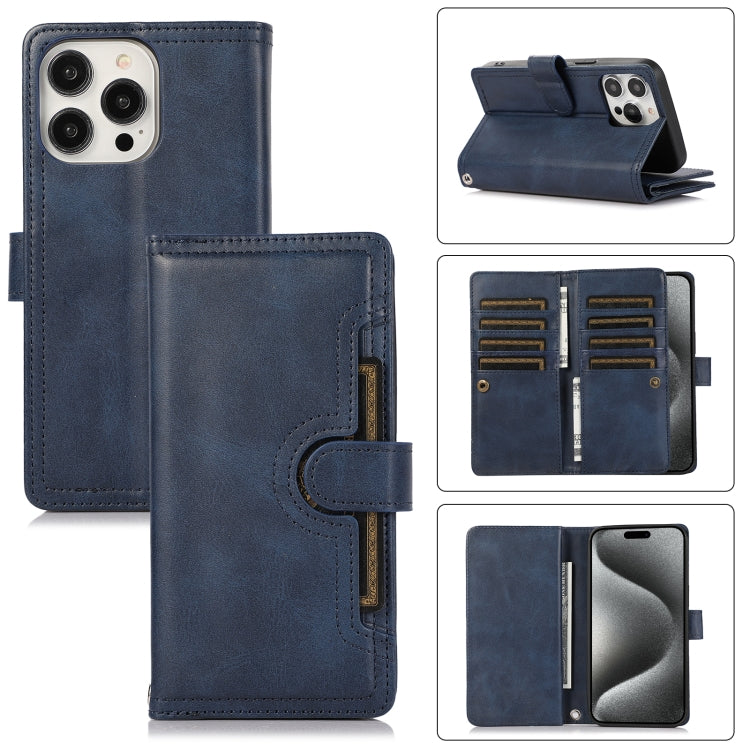 For iPhone 15 Pro Max Wristband Card Slot Leather Phone Case(Blue) - HoMEdemic™ 