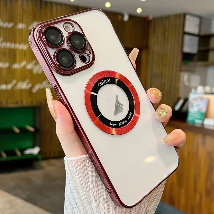 For iPhone 15 Pro Transparent Electroplated PC MagSafe Phone Case(Wine Red) - HoMEdemic™ 