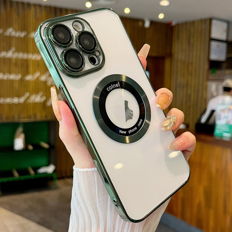 For iPhone 15 Pro Transparent Electroplated PC MagSafe Phone Case(Green) - HoMEdemic™ 