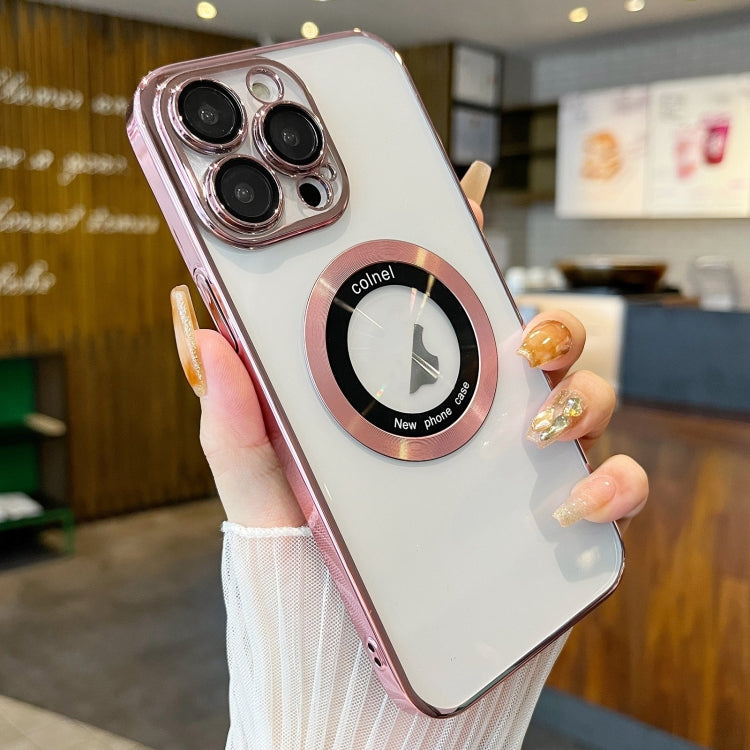 For iPhone 15 Pro Transparent Electroplated PC MagSafe Phone Case(Pink) - HoMEdemic™ 
