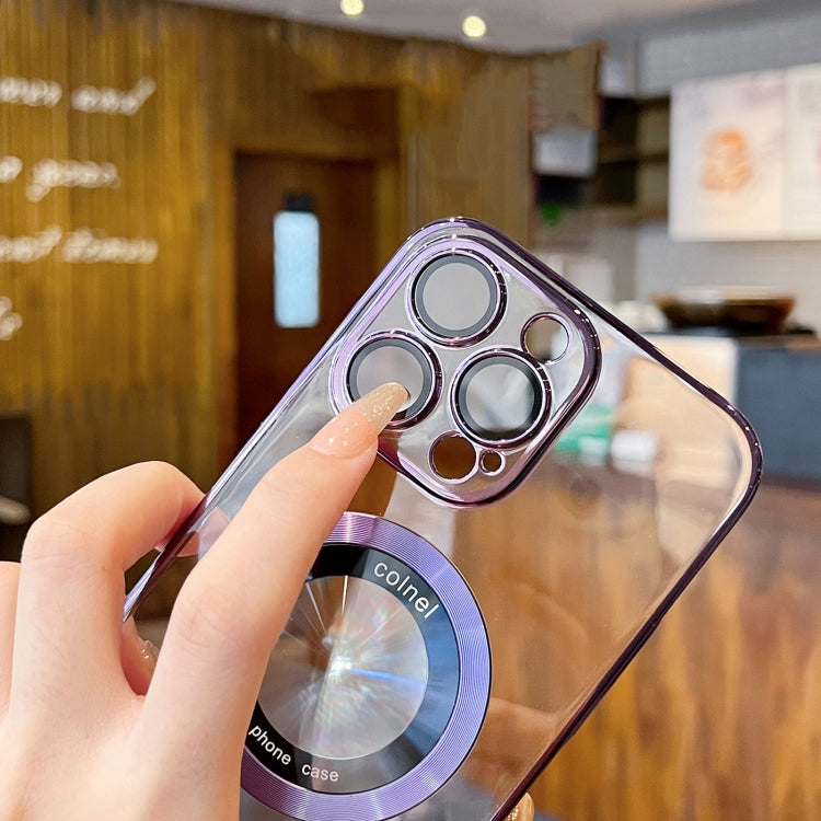 For iPhone 15 Pro Transparent Electroplated PC MagSafe Phone Case(Purple) - HoMEdemic™ 