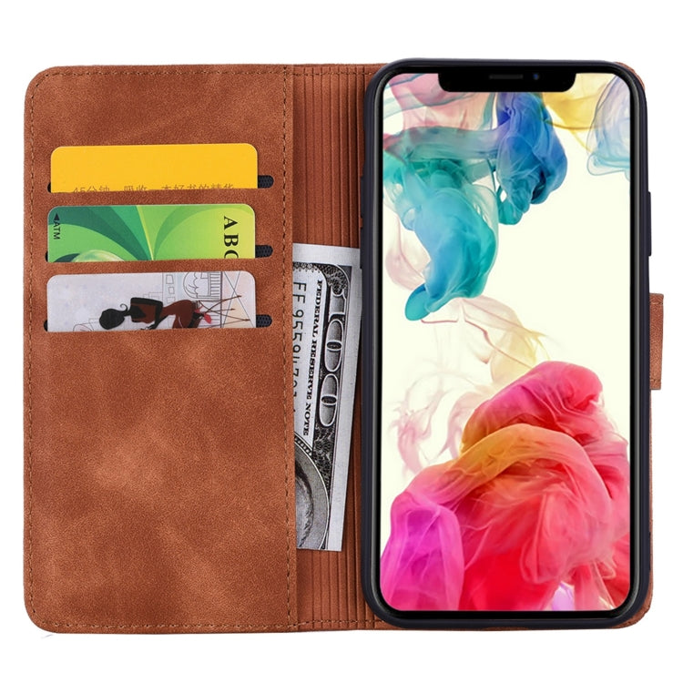 For iPhone 15 Pro Mandala Embossed Dual-Fold Calf Leather Phone Case(Brown) - HoMEdemic™ 