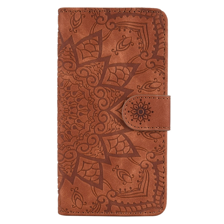 For iPhone 15 Pro Max Mandala Embossed Dual-Fold Calf Leather Phone Case(Brown) - HoMEdemic™ 