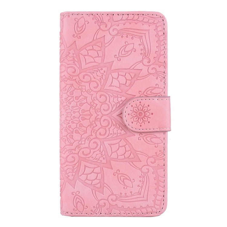 For iPhone 15 Pro Max Mandala Embossed Dual-Fold Calf Leather Phone Case(Pink) - HoMEdemic™ 