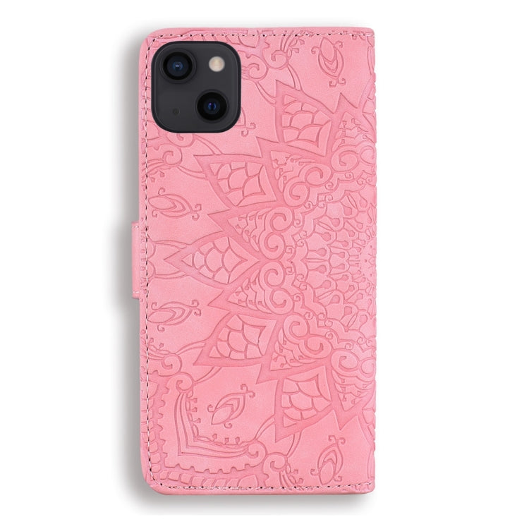 For iPhone 15 Pro Max Mandala Embossed Dual-Fold Calf Leather Phone Case(Pink) - HoMEdemic™ 