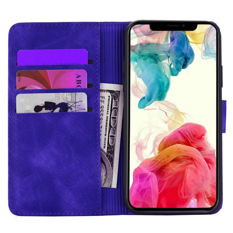 For iPhone 15 Pro Max Mandala Embossed Dual-Fold Calf Leather Phone Case(Purple) - HoMEdemic™ 