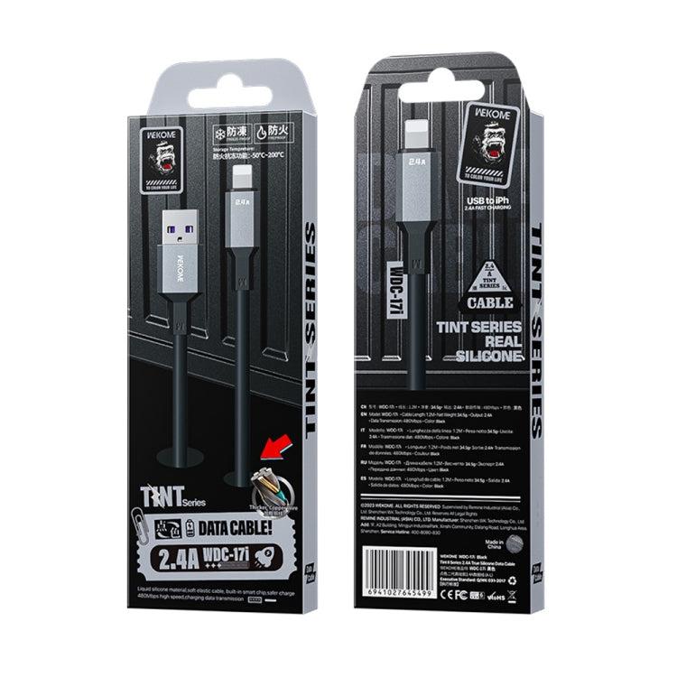 WK WDC-17 2.4A USB to 8 Pin Silicone Data Cable, Length: 1.2m(Black) - HoMEdemic™ 