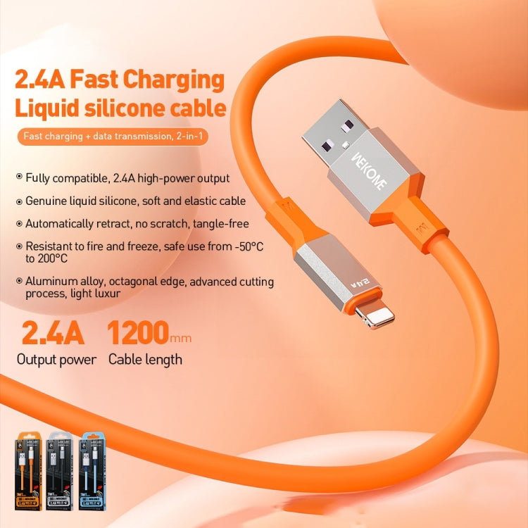 WK WDC-17 2.4A USB to 8 Pin Silicone Data Cable, Length: 1.2m(Orange) - HoMEdemic™ 