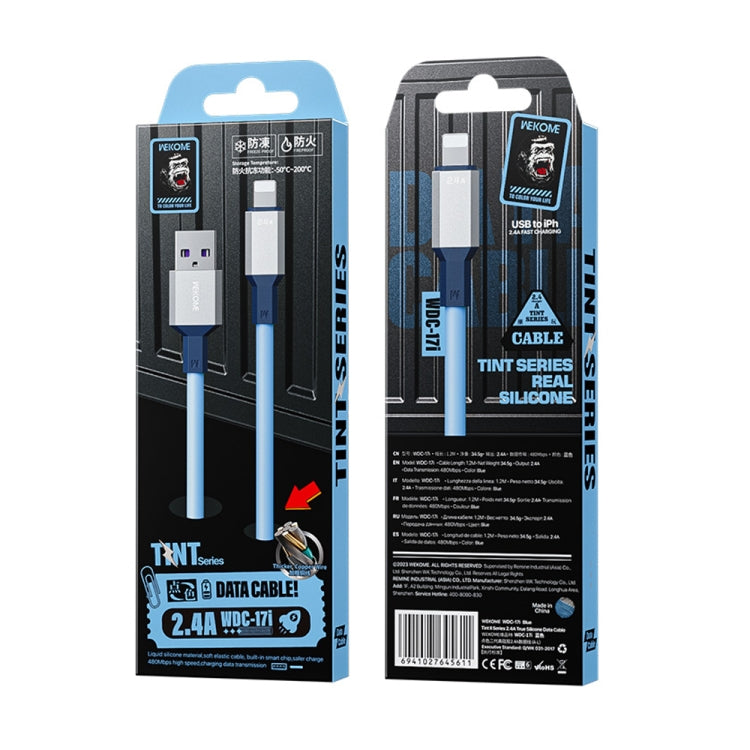 WK WDC-17 2.4A USB to 8 Pin Silicone Data Cable, Length: 1.2m(Blue) - HoMEdemic™ 