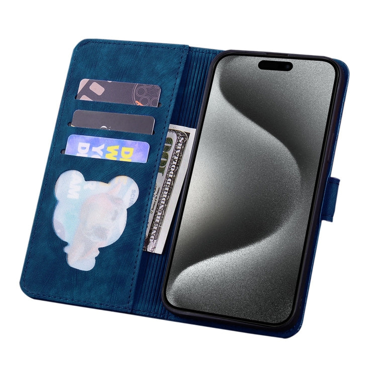 For iPhone 15 Pro Cartoon Sakura Cat Embossed Leather Phone Case(Royal Blue) - HoMEdemic™ 