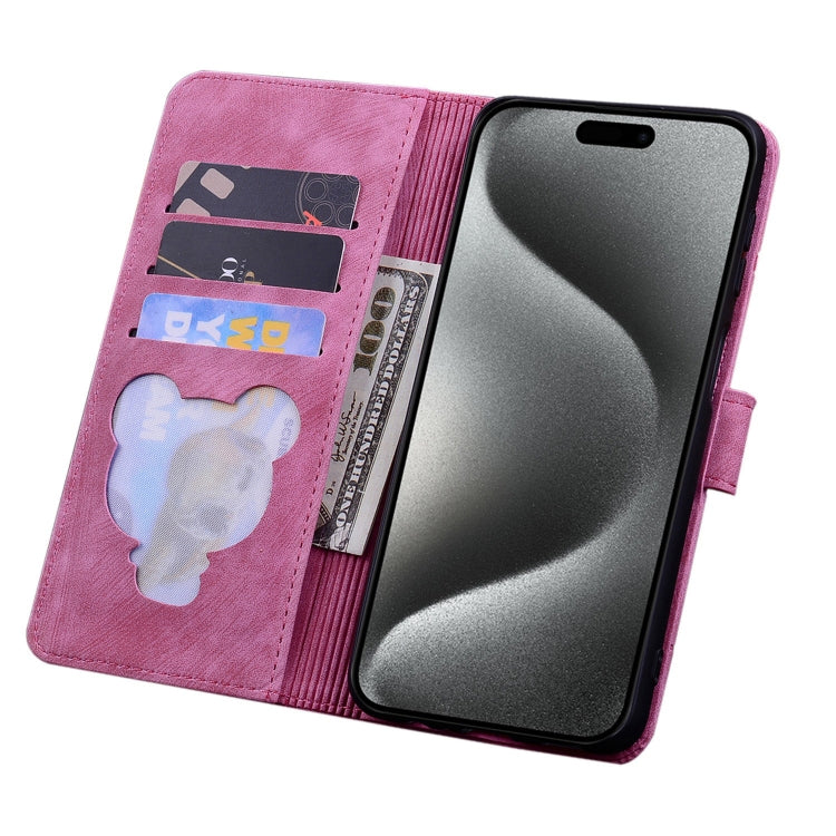 For iPhone 15 Pro Cartoon Sakura Cat Embossed Leather Phone Case(Rose Red) - HoMEdemic™ 