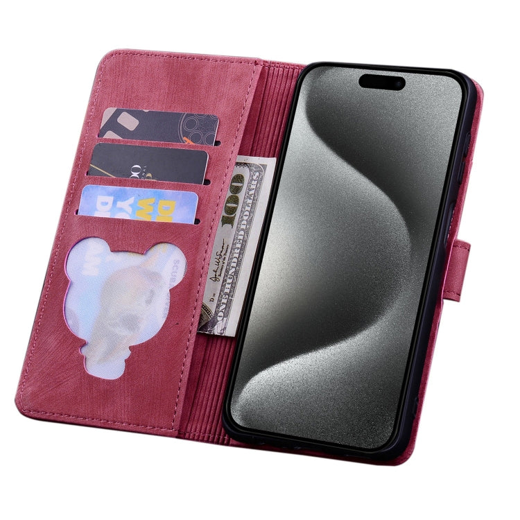 For iPhone 15 Pro Cartoon Sakura Cat Embossed Leather Phone Case(Wine Red) - HoMEdemic™ 