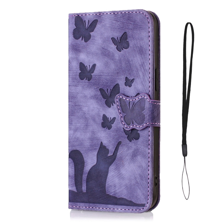 For iPhone 15 Pro Butterfly Cat Embossing Flip Leather Phone Case(Purple) - HoMEdemic™ 