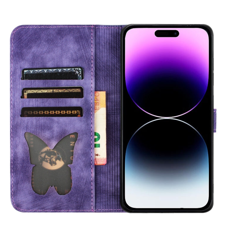 For iPhone 15 Pro Butterfly Cat Embossing Flip Leather Phone Case(Purple) - HoMEdemic™ 