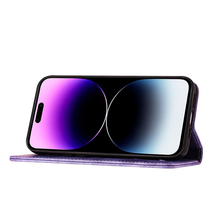 For iPhone 15 Pro Butterfly Cat Embossing Flip Leather Phone Case(Purple) - HoMEdemic™ 