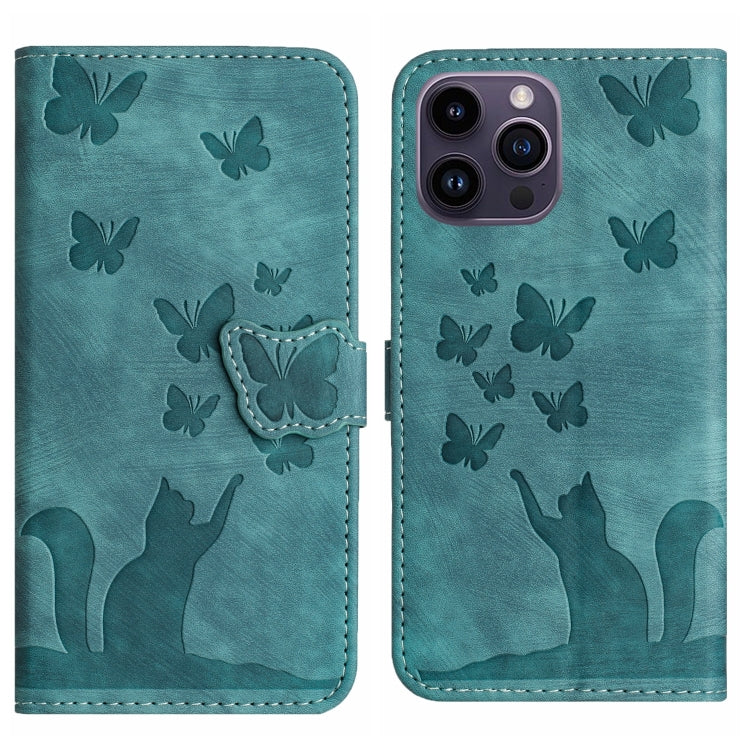 For iPhone 15 Pro Butterfly Cat Embossing Flip Leather Phone Case(Wathet) - HoMEdemic™ 