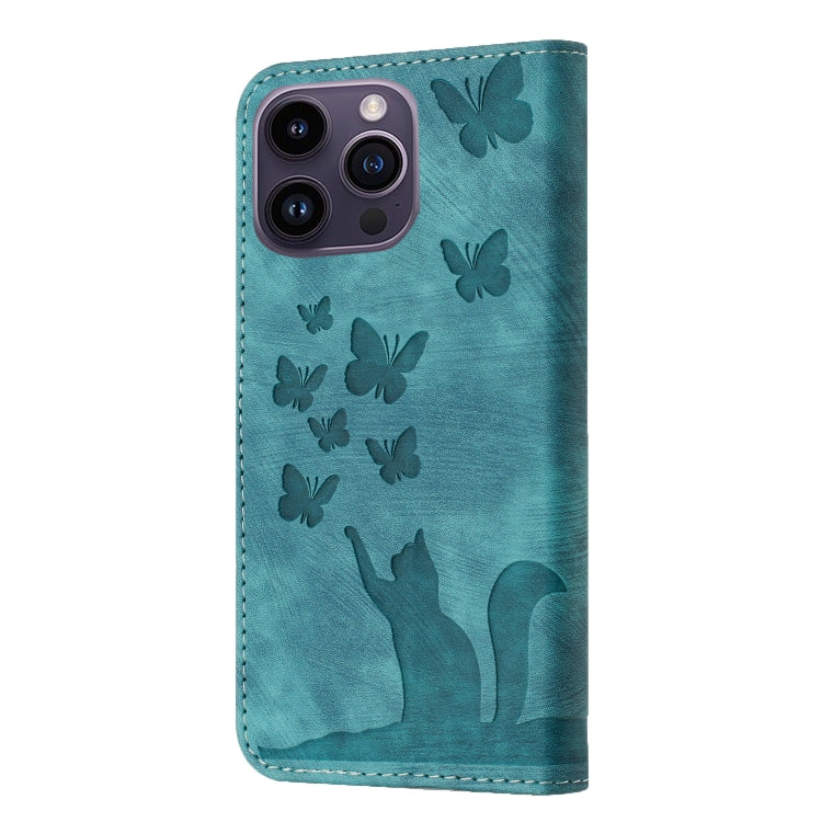 For iPhone 15 Pro Butterfly Cat Embossing Flip Leather Phone Case(Wathet) - HoMEdemic™ 