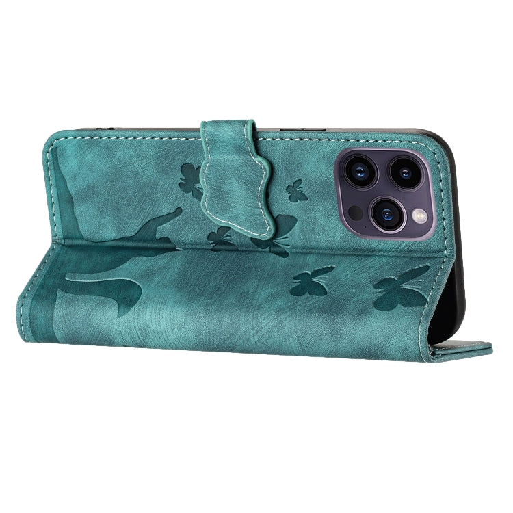 For iPhone 15 Pro Butterfly Cat Embossing Flip Leather Phone Case(Wathet) - HoMEdemic™ 