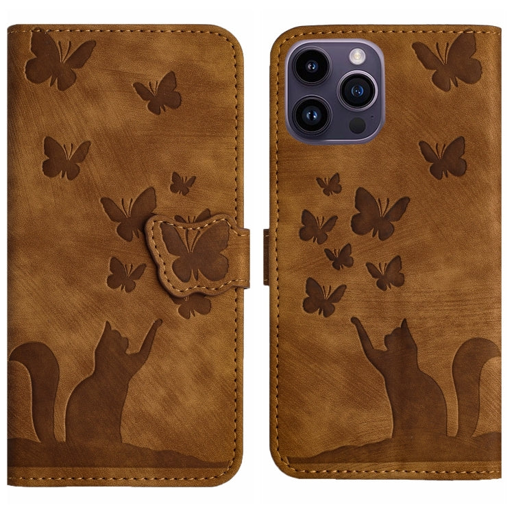 For iPhone 15 Pro Butterfly Cat Embossing Flip Leather Phone Case(Brown) - HoMEdemic™ 