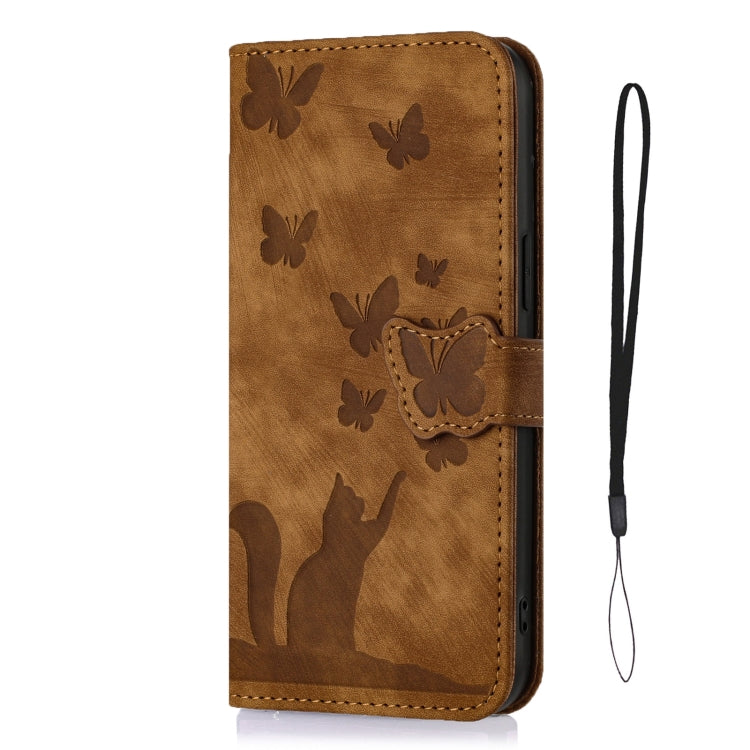For iPhone 15 Pro Butterfly Cat Embossing Flip Leather Phone Case(Brown) - HoMEdemic™ 
